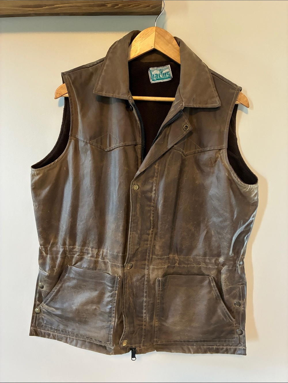 Unisex/Men’s Brown Waxed Canvas Vest Jacket - Rustic Outdoor Style